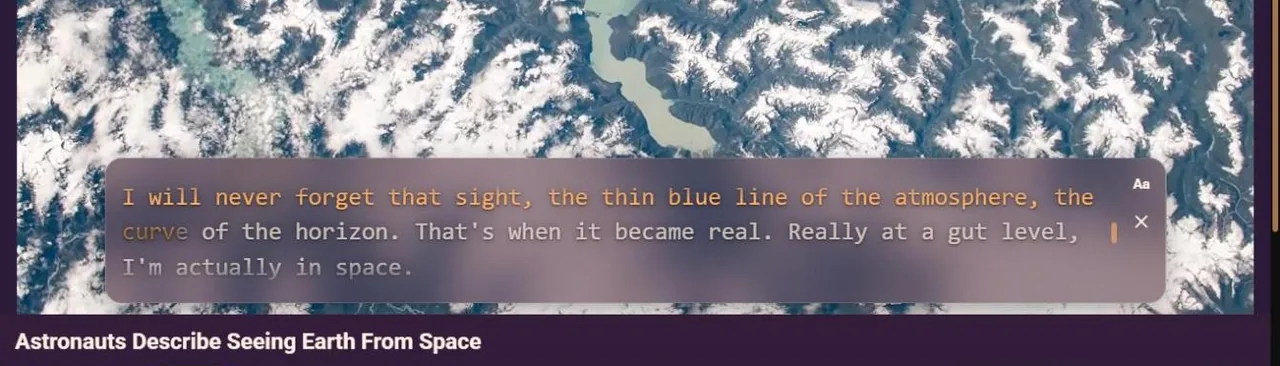 Text-video поверх ролика NASA: произносимая строка подсвечивается по словам